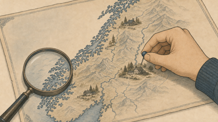Illustration of locating an ancestral Norwegian farm and parish on a map