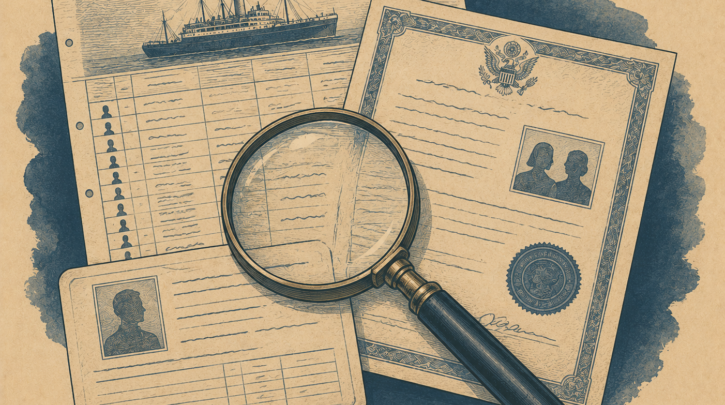 Illustration of researching records to find a Norwegian emigrant ancestor