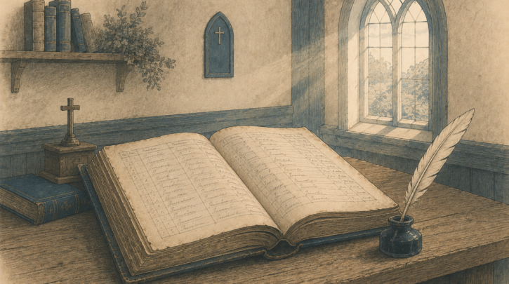 Illustration of a Norwegian church record book (kirkebok)