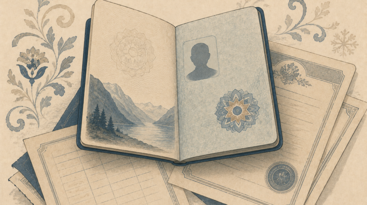 Illustration of a passport representing Norwegian citizenship by descent