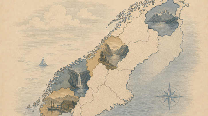 Illustration of Norway's distinct heritage regions and fjords