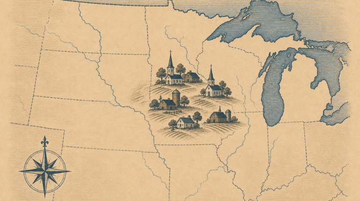 Illustration of Norwegian immigrant settlement clusters in the American Midwest