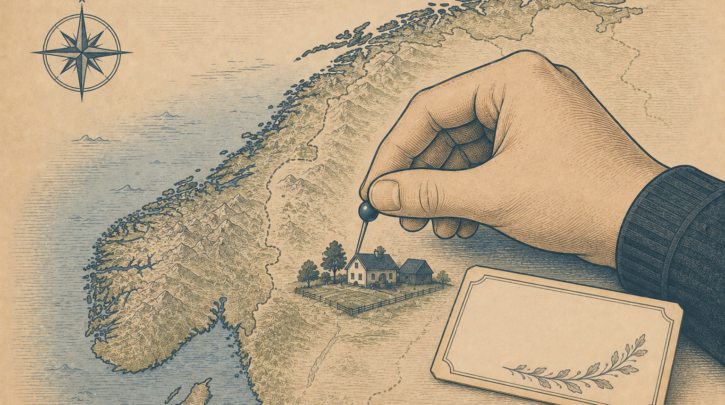 Illustration of researching a Norwegian surname's connection to an ancestral farm