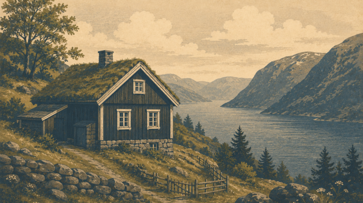 Illustration of visiting an ancestral Norwegian farm