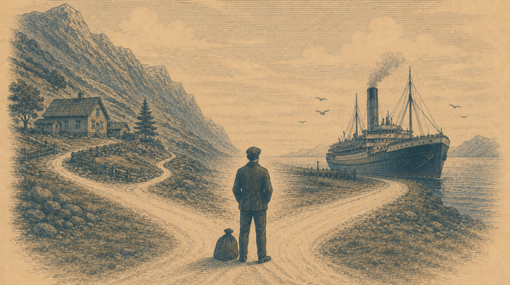 Illustration of the push and pull forces behind Norwegian emigration