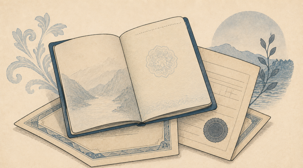 Illustration of a passport representing Norwegian citizenship by descent